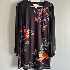 Black Whimsical Shift Dress with Sheer Sleeves